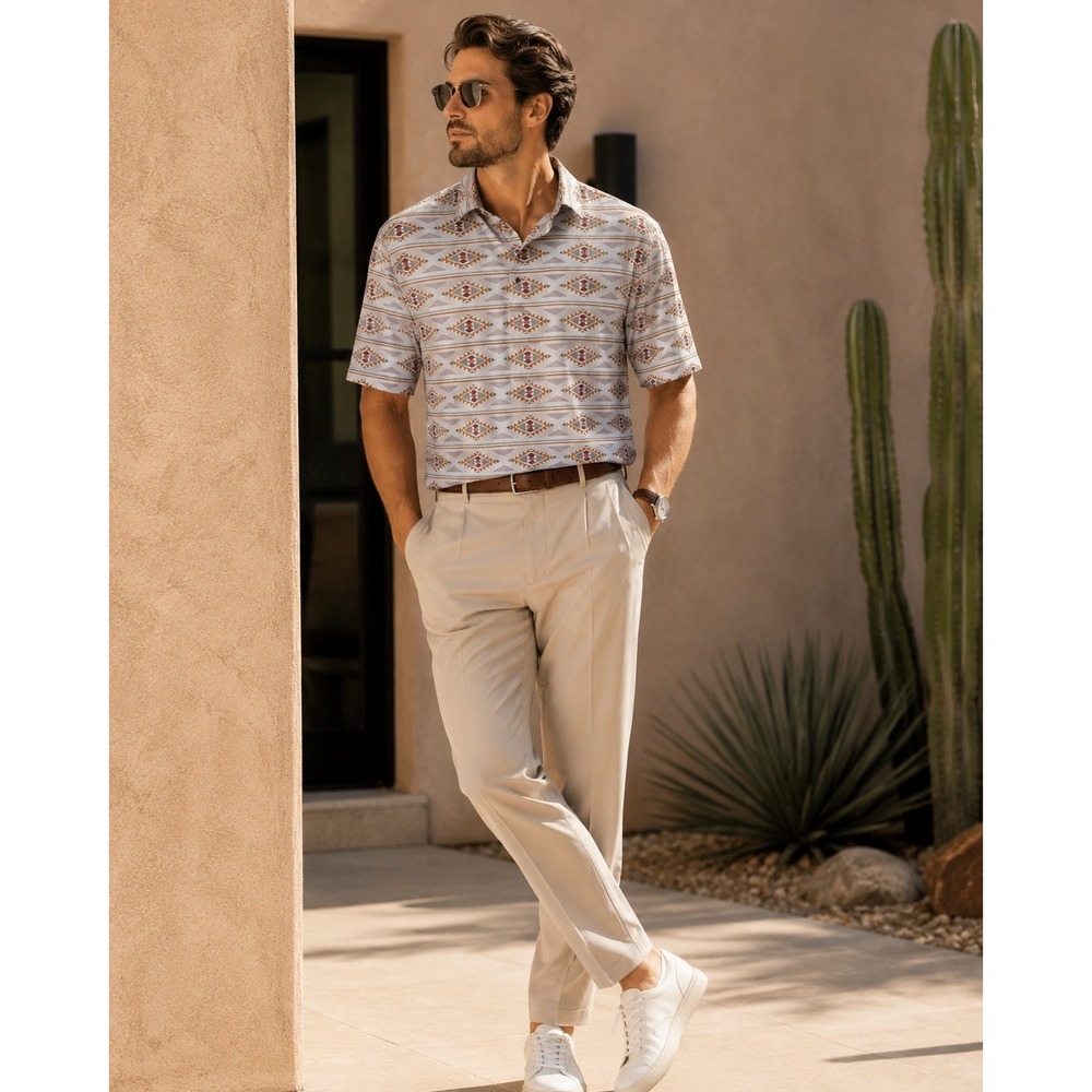 Northpoint Polo Mens Large Southwestern Geometric Golf Shirt Western Performance
